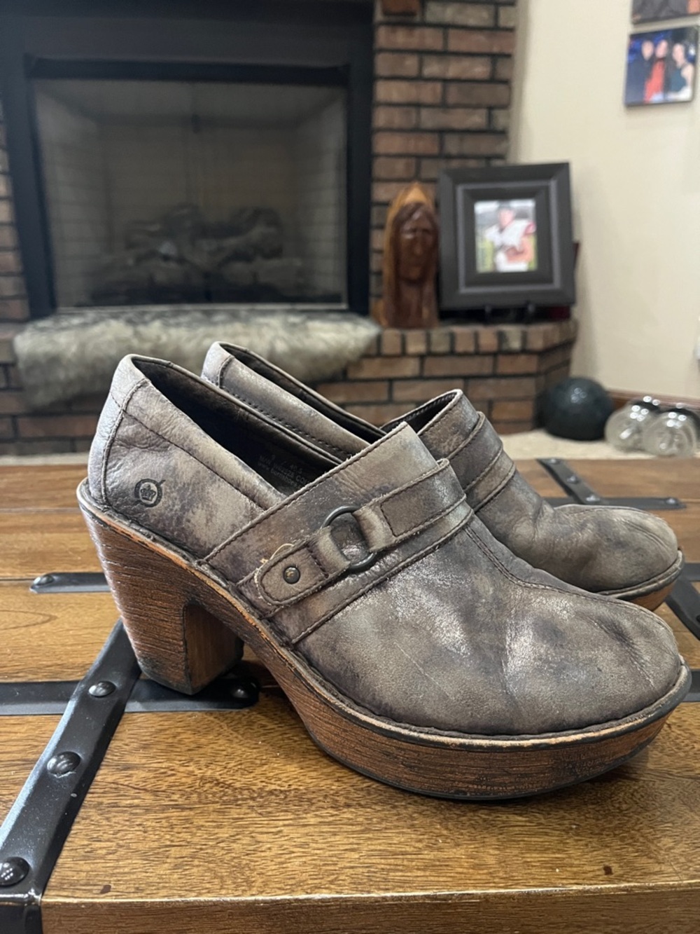 Born Taupe Gray Leather Heeled Clogs